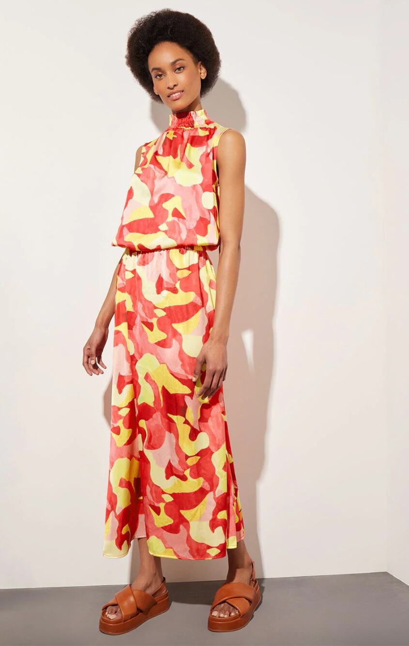 Ming Wang Matching Skirt Set Maxi Crepe de Chine Printed Multicolor Large NWT